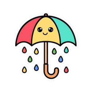 Umbrella With Rainbow Raindrops Sticker